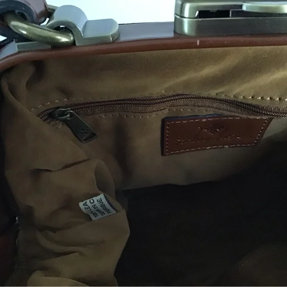 Patricia Nash Gracchi French Tapestry Bag Handbag Crossbody Brown Leather - Picture 14 of 16